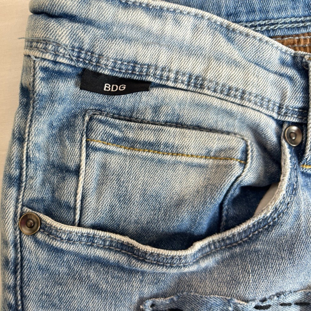 Women's BDG Light Blue Denim Patch Shorts with Urban Embroidered Patch Work 33 - Picture 5 of 15